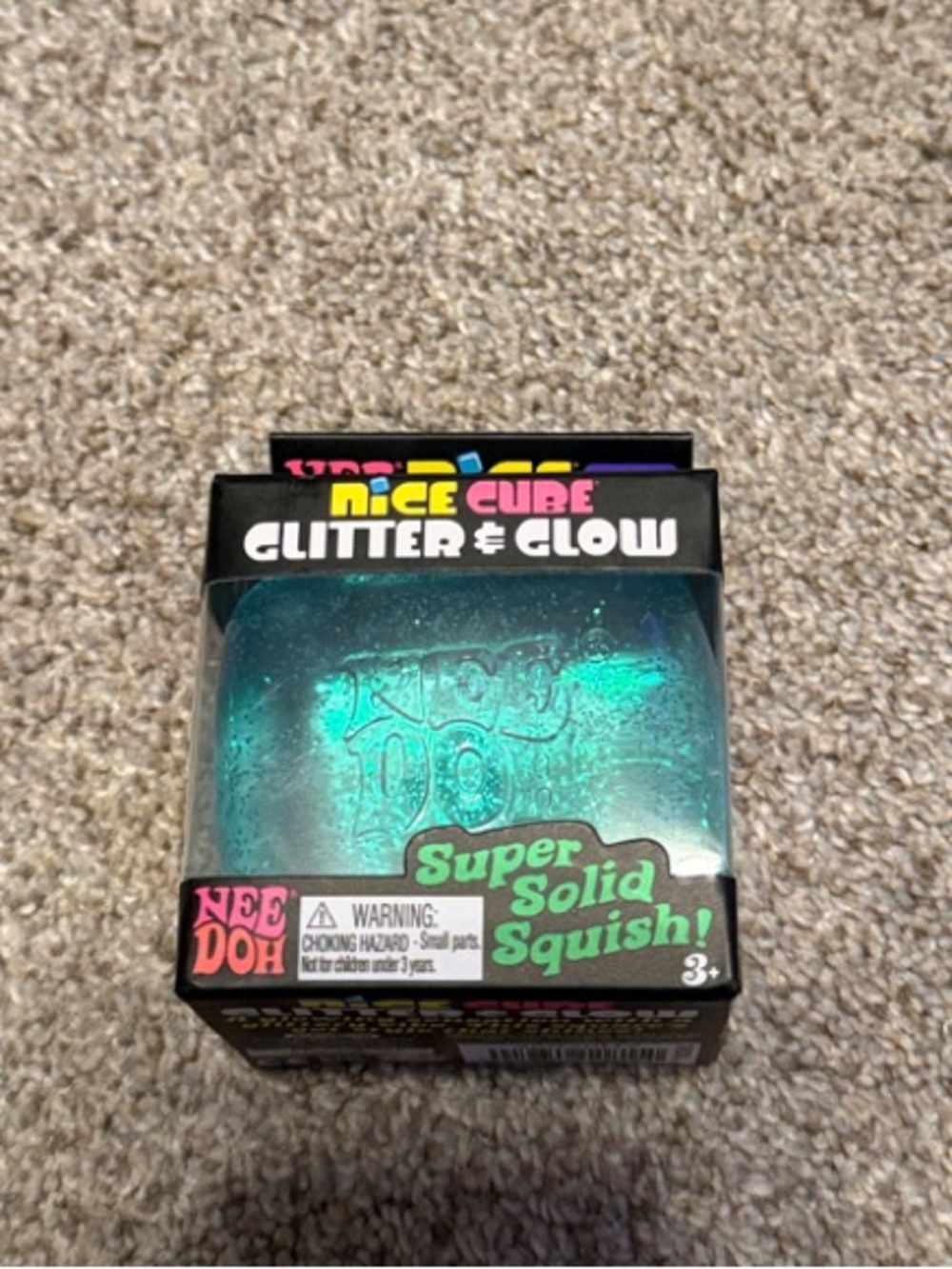 Nee Doh Nice Cube Glitter & Glow Super Solid Squish - Blue